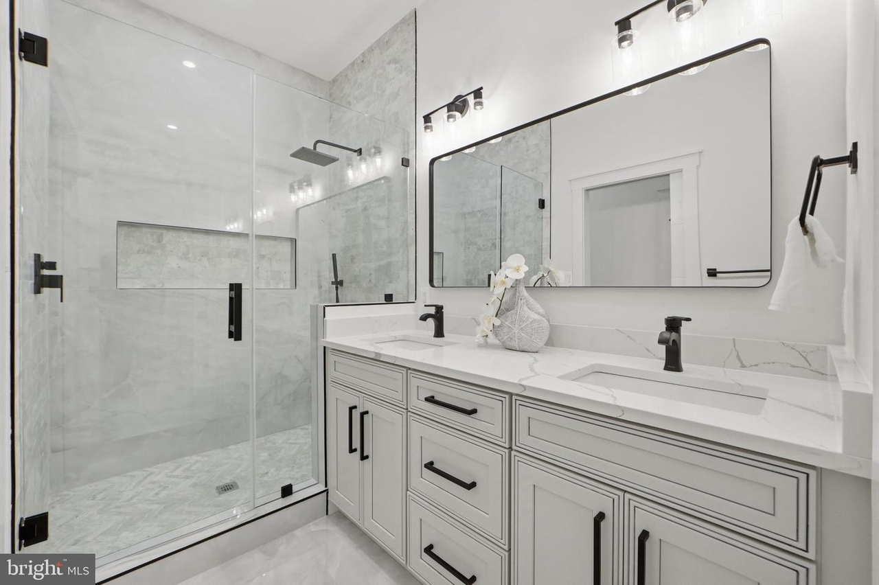 Spa-Like Luxury Primary Bathroom — Marble Double Vanity, Frameless Glass Shower